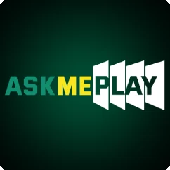 โลโก้ AskMePlay โทนสีเขียวเหลืองบนพื้นเขียวเข้ม
