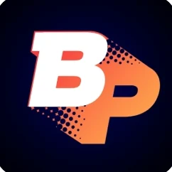 โลโก้ BP ตัวอักษร B และ P สีขาวส้มบนพื้นหลังสีดำ